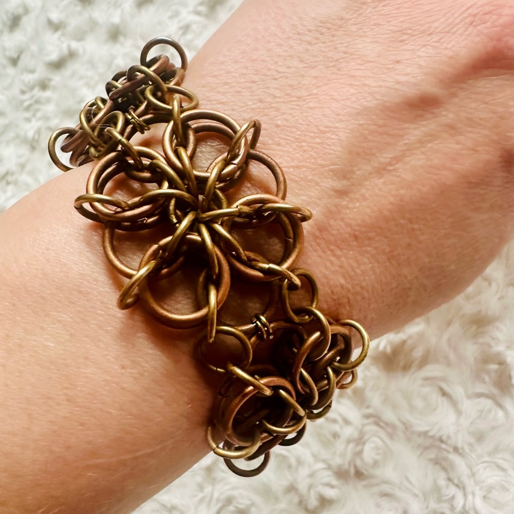 Handcrafted Copper Chainmaille Rosette Cuff | Artist Made